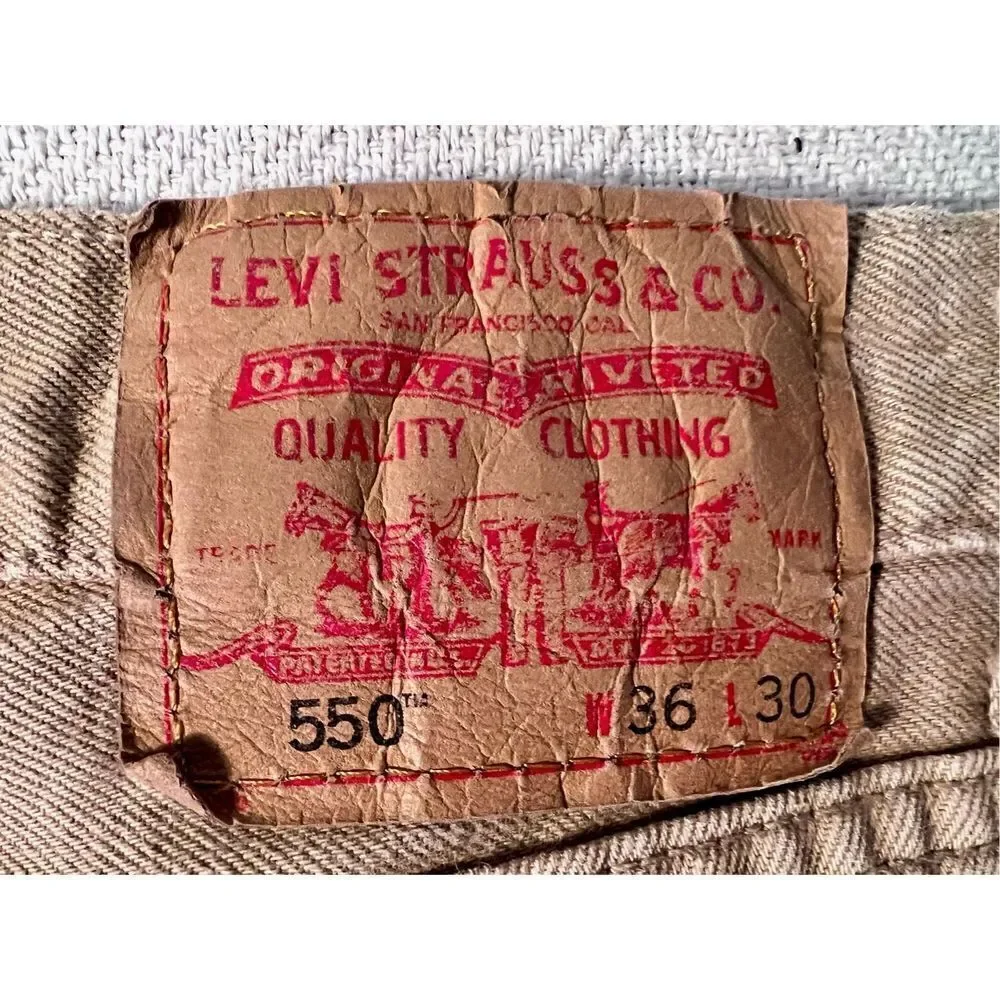 Vintage Levis 550 Khaki Tan Jeans USA 90s Size 36 X 30 Relaxed Fit